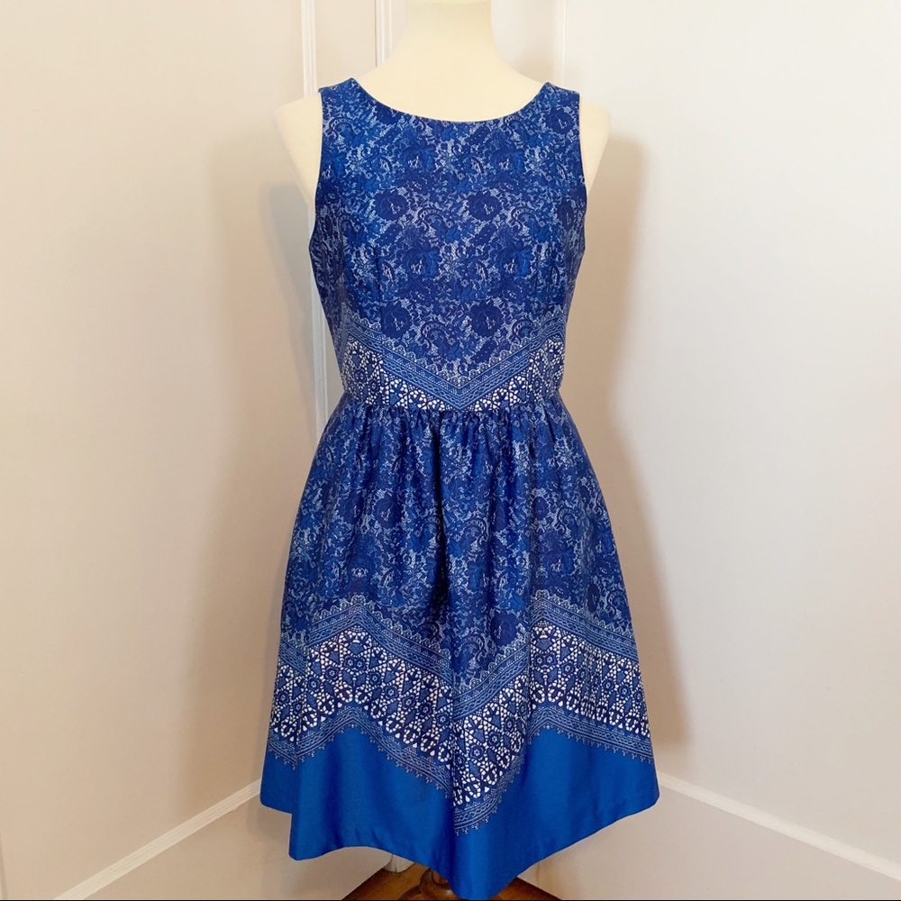 Floral satin blue sleeveless dress